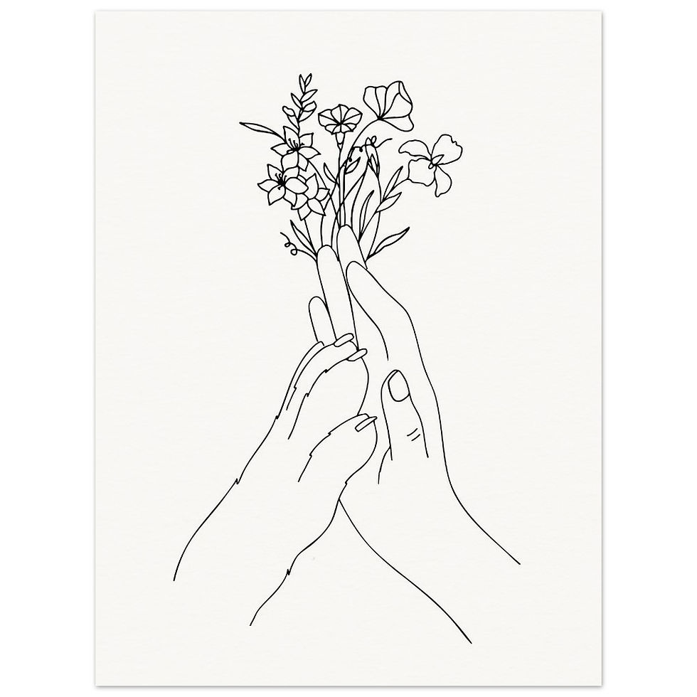 Thumbnail: dog paw and human hand holding flowers llustrated in fine line on a Giclee art print by Os illustration