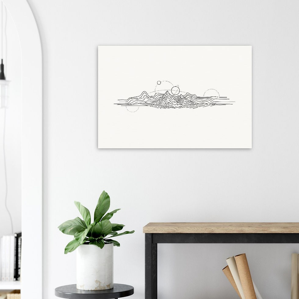 Thumbnail: mountain range with space galaxy nature adventure  illustrated in fine line on a Giclee art print by Os illustration