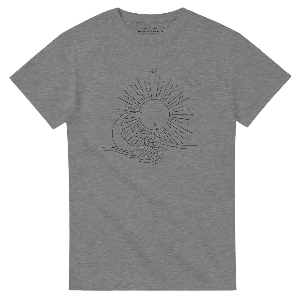 Thumbnail: sun sea and moon nature star design  illustrated in fine line on a heavyweight t-shirt by Os illustration