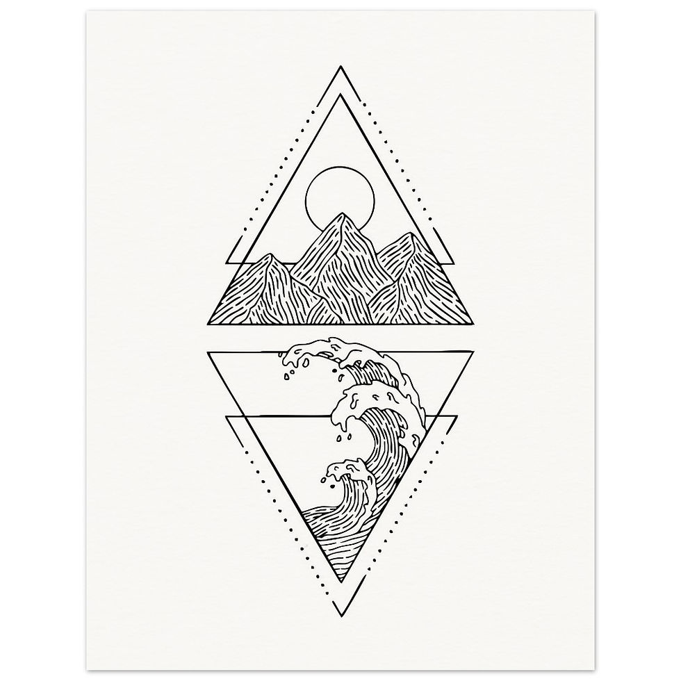 Thumbnail: Geometric waves and mountains, sea, nature , adventure illustrated in fine line on a Giclee art print by Os illustration