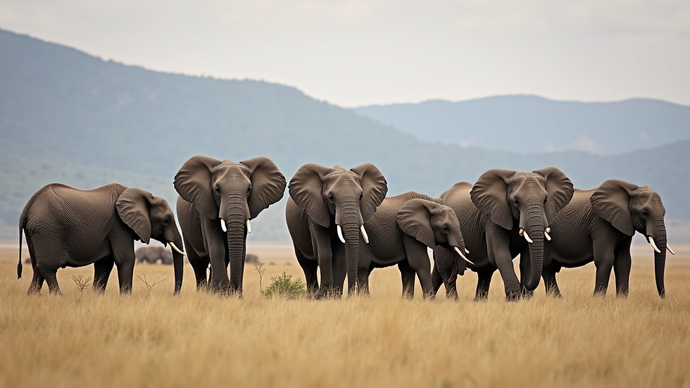 Wide angle view of a herd of elephants in Amboseli National Park