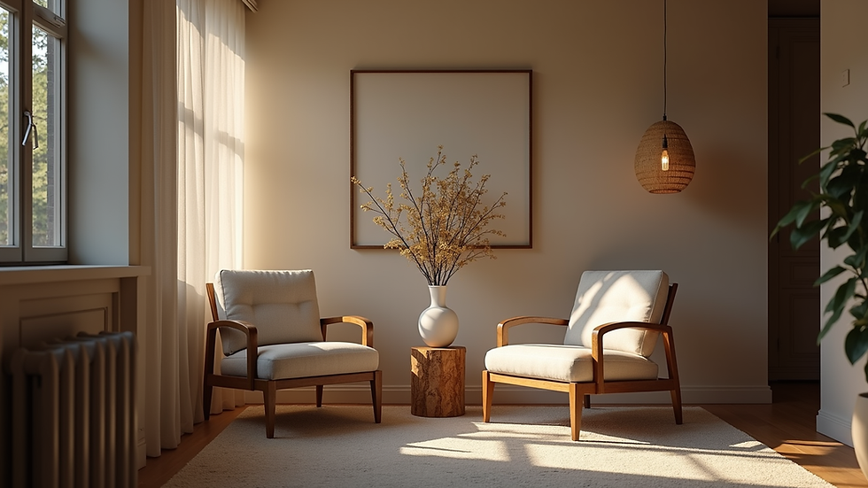 Eye-level view of a cozy living room with two chairs facing each other