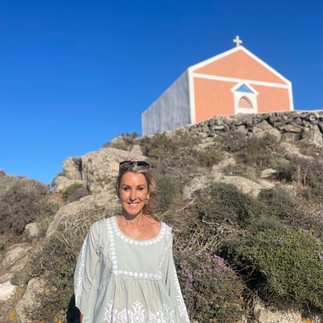 Woman with Church Santorini