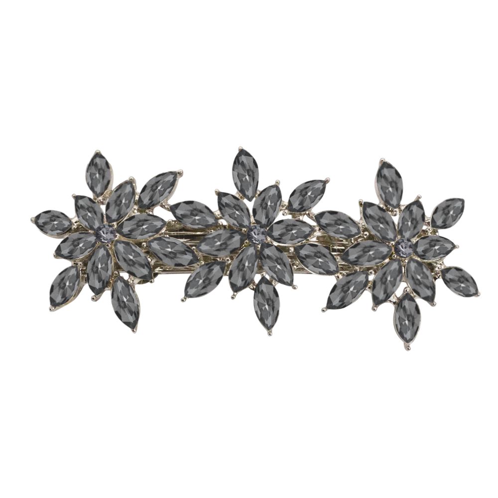 Flower Crystal Barrette - Grey