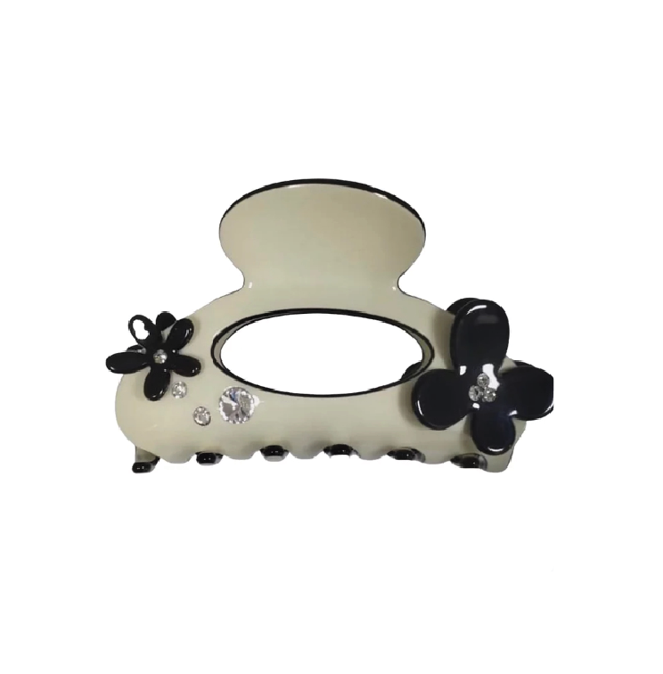 WS Acetate Large Hairclaw with Swarovski Crystal&Flowers -Ivory 754523535678