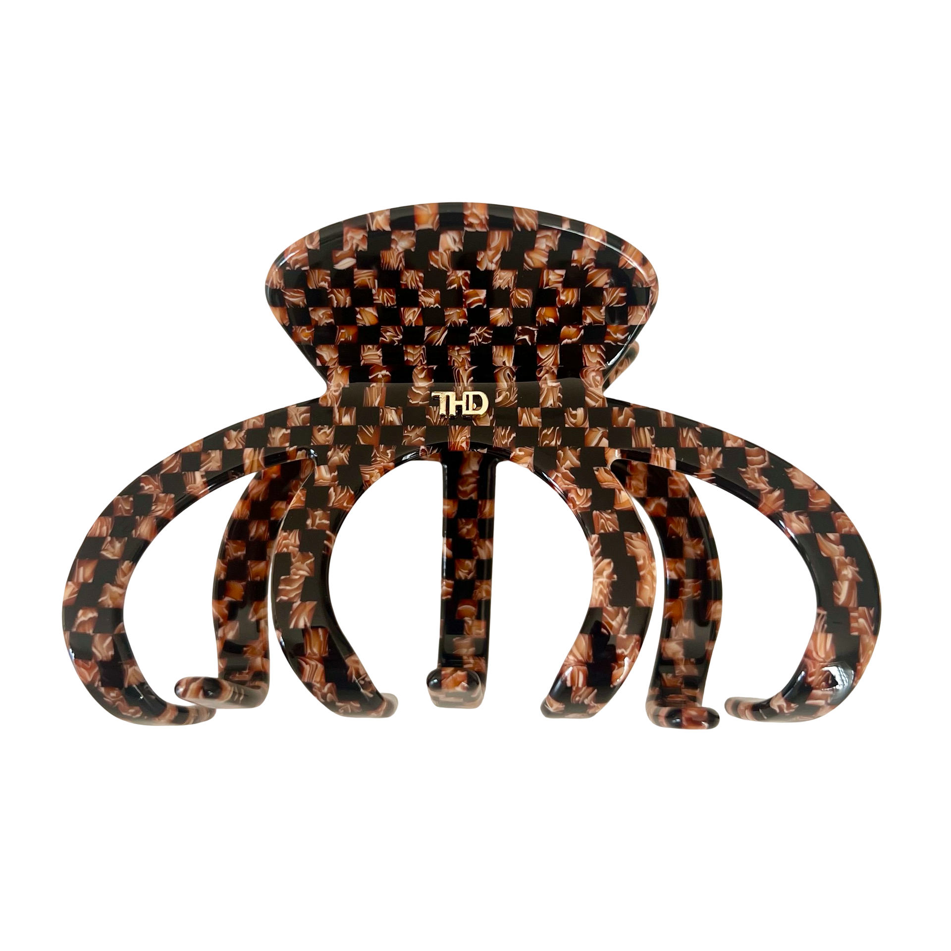 Octopus Acetate Hair Claw in Copper Black Check