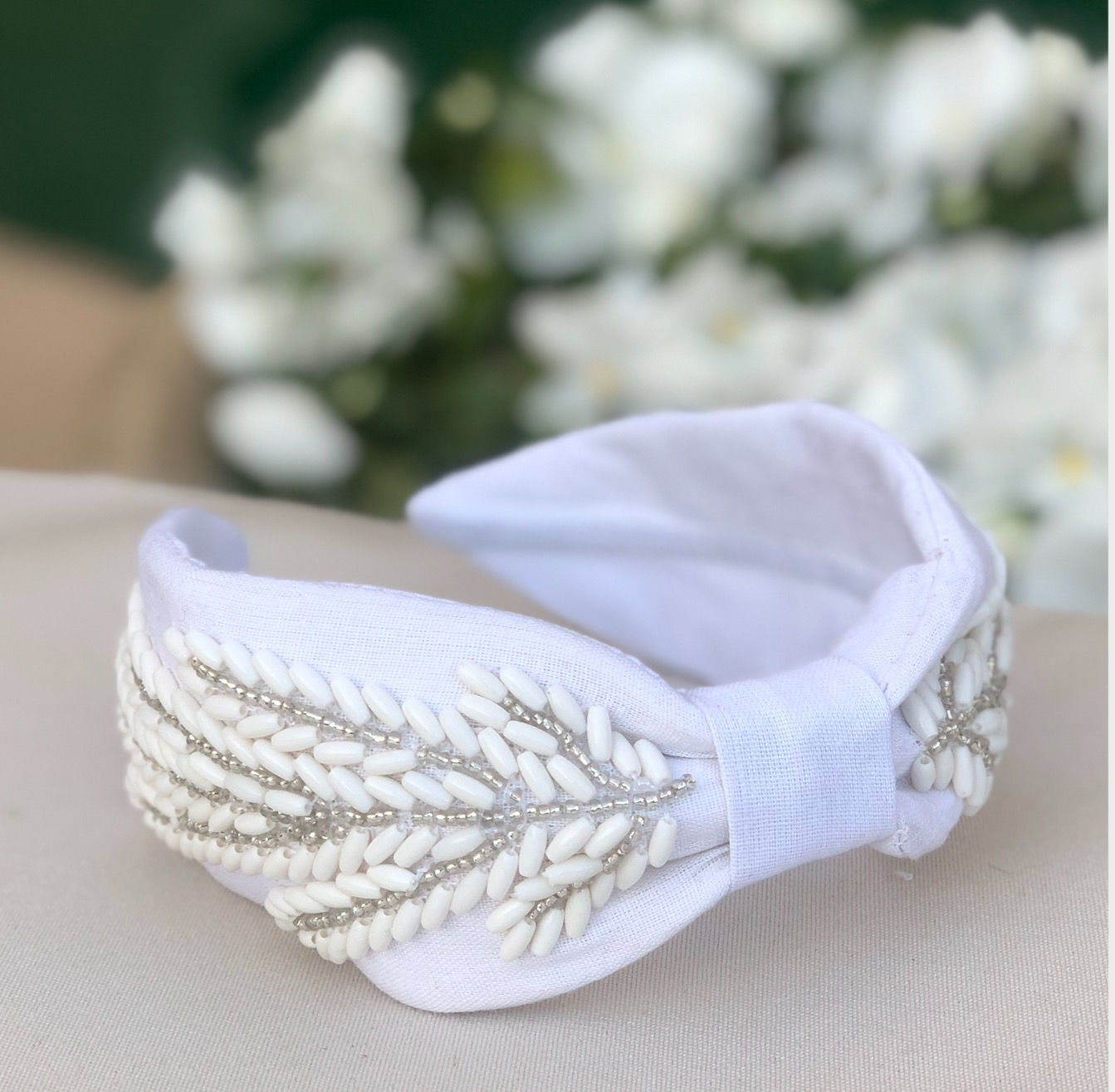 Headband - Charlotte - Handbeaded 100% Linen Structured