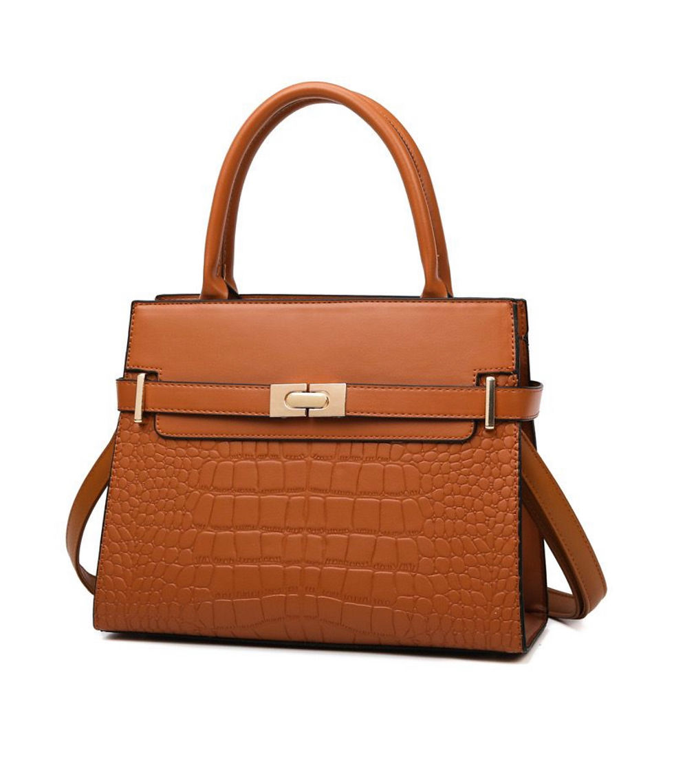 Brown Shoulder Tote Bag & Gold Clasp