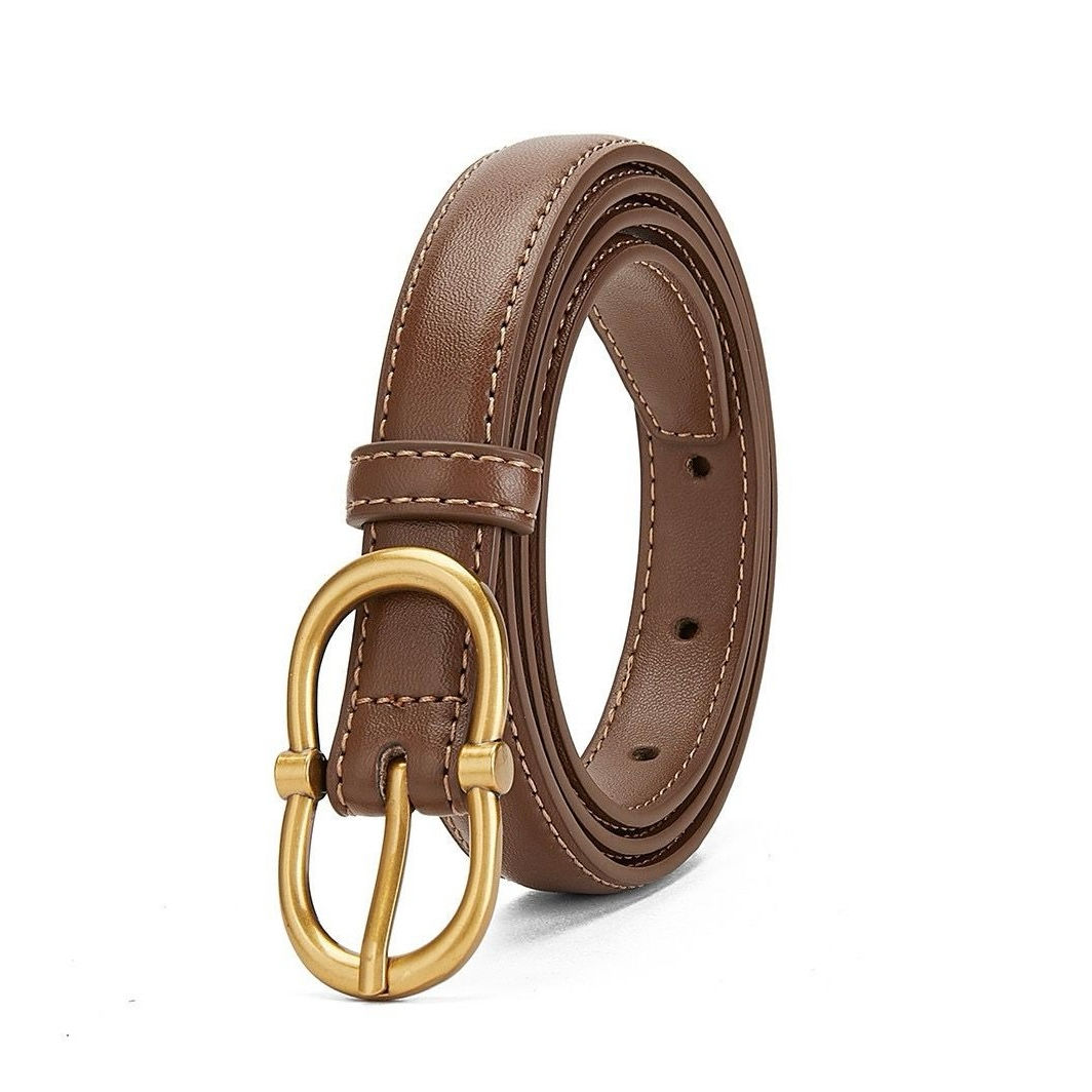 Brown Leather Zurich Belt Gold 1.8cm