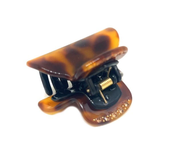  Acetate Small Hair Claw & crystals –  Classic Brown Tortoise 