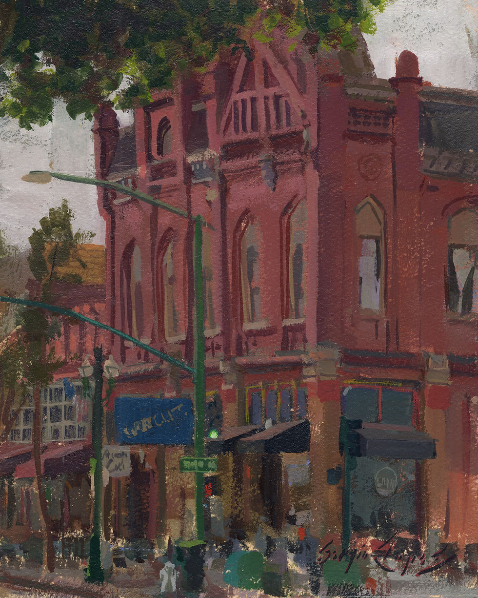 "The Old Masonic" 8x10 inches. Gouache on watercolor paper mounted to board.