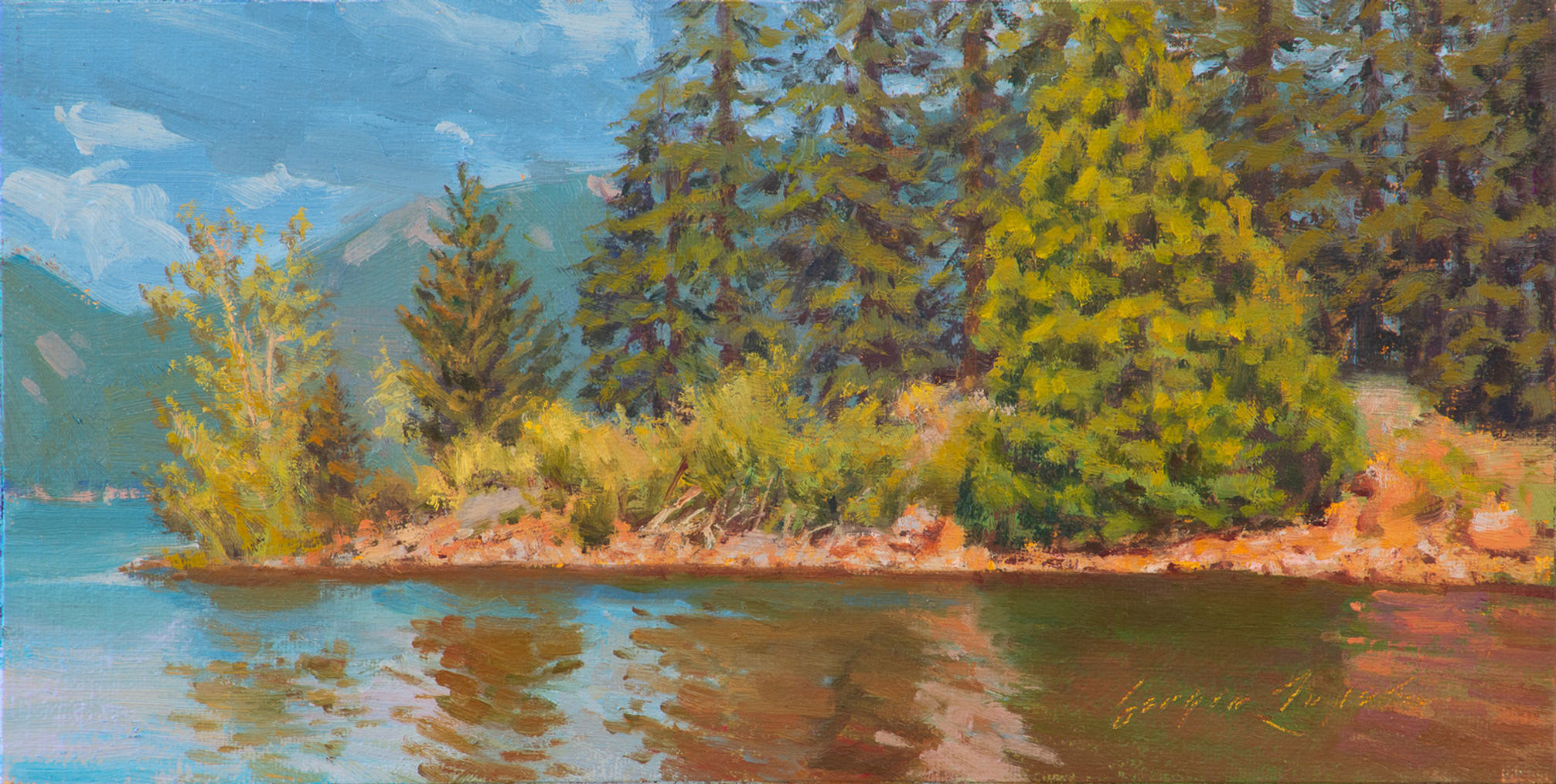 "Dyer View Shore" 6x12 Oil Painting