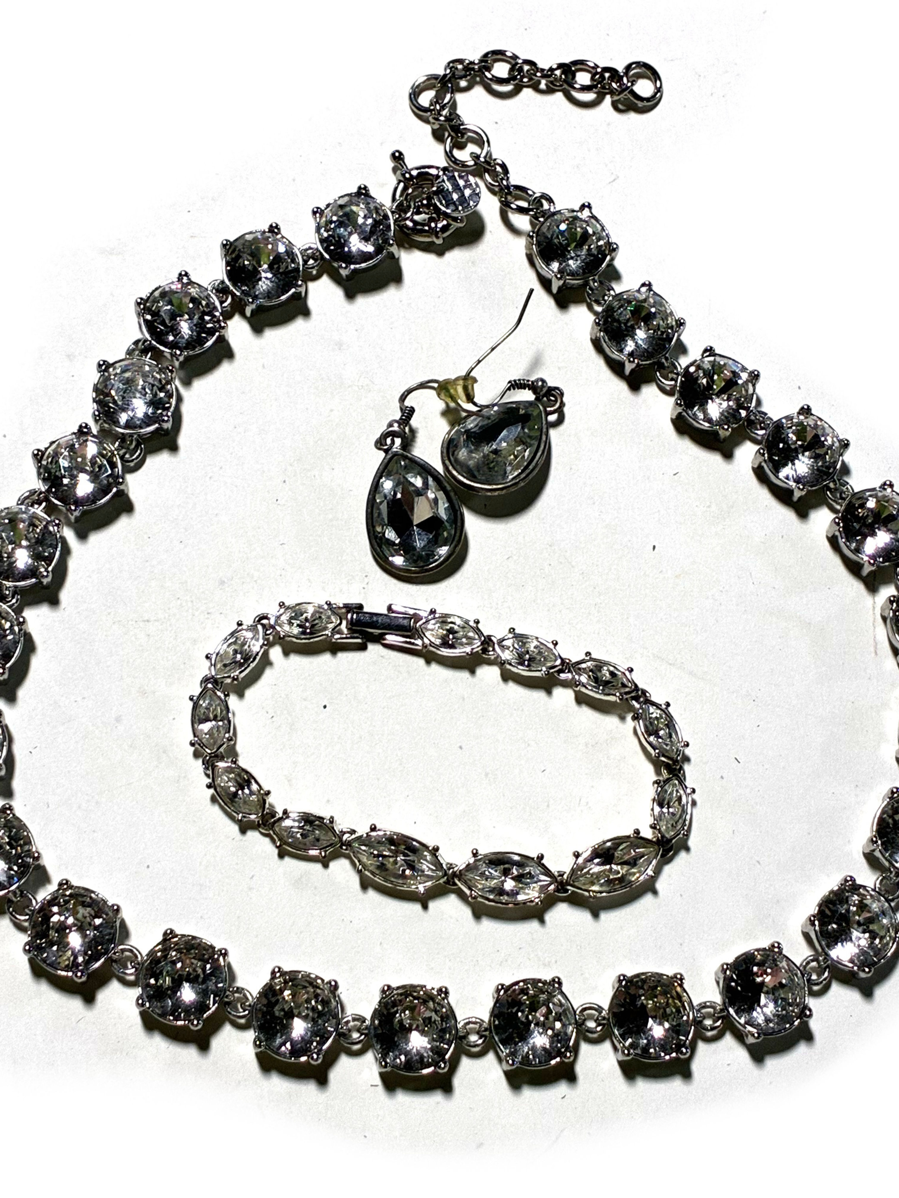 Rhinestone Necklace, Bracelet, and Earrings - Vintage Costume Jewelry