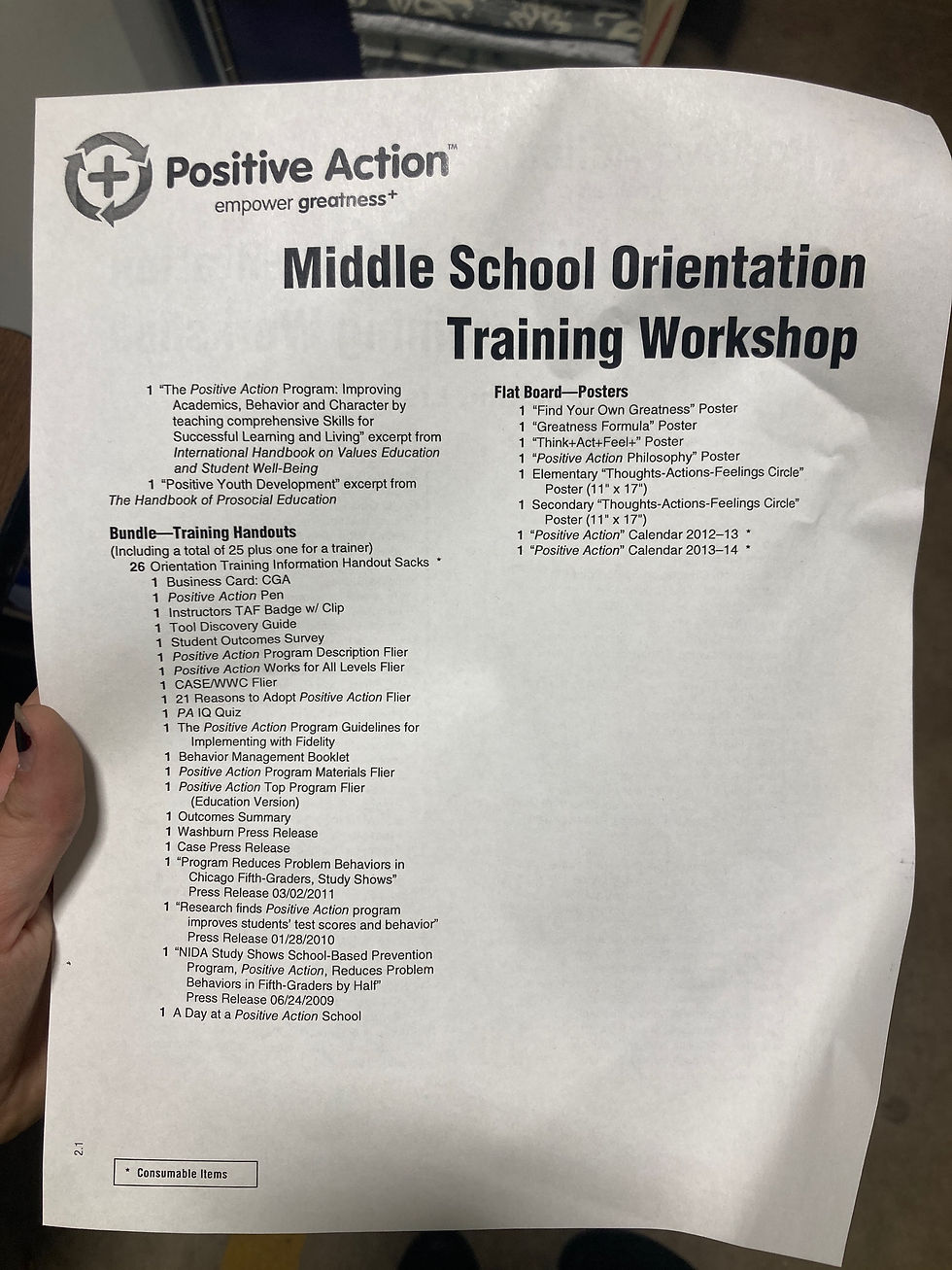Thumbnail: Curriculum, Positive Action Middle School Orientation Training Workshop