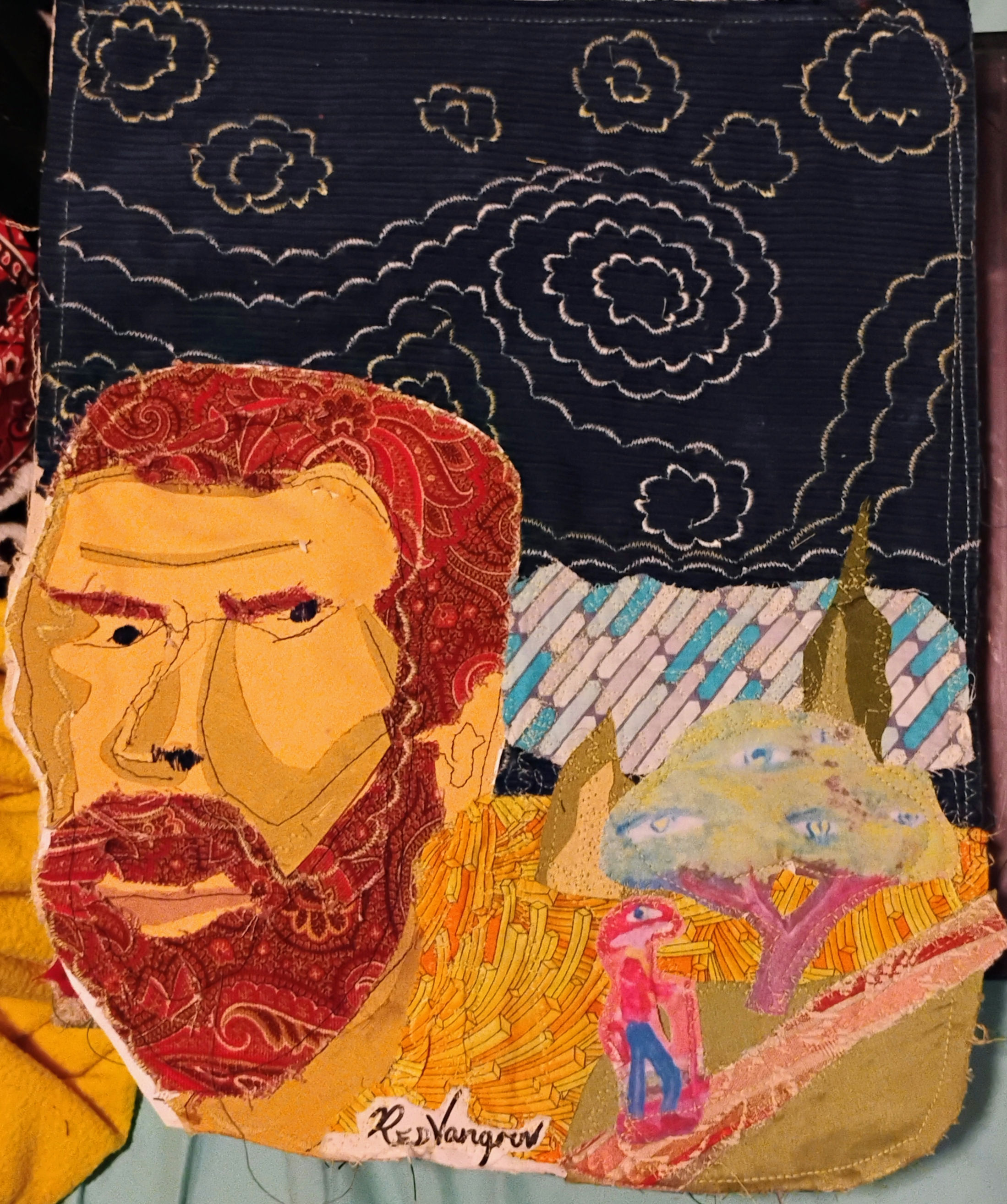 fabric mosaic that reminds us to stay creative and upcycle