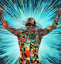 Digital Art image. Man made of fractals exploding with electricity.
