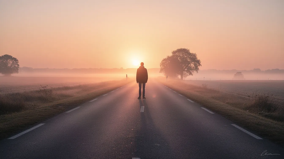 a man looking at a sunset