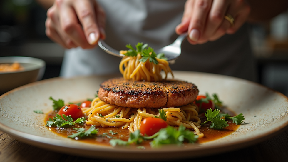 Close-up view of a chef’s special ready-made meal