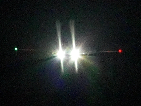 A craft heading in the direction of the camera illustrates an interesting weaving of light