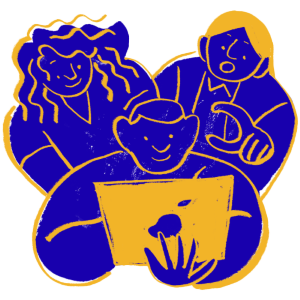 Three people looking at a computar