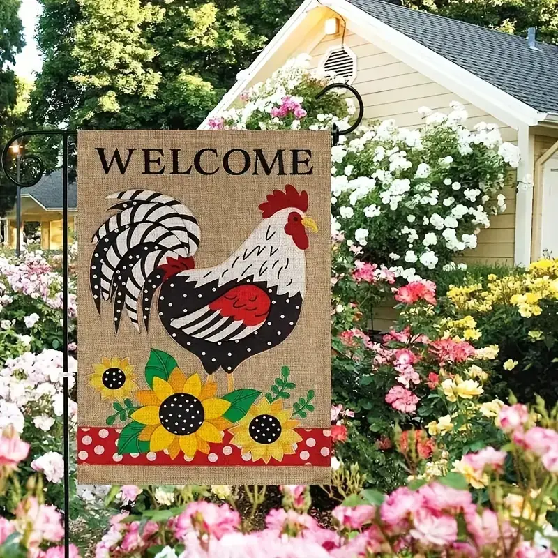 ROOSTER AND SUNFLOWER GARDEN FLAG 2