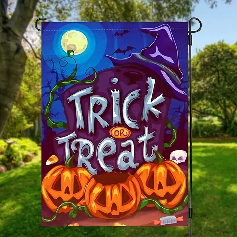 TRICK OR TREAT HALLOWEEN GARDEN FLAG SPOOKY GARDEN FLAG image