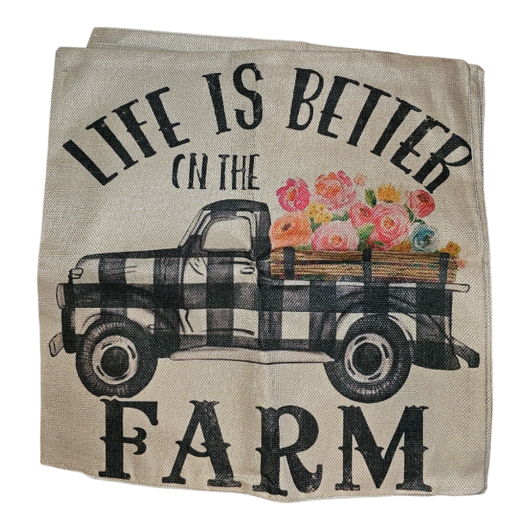 Thumbnail: PILLOW COVERS FARM BOOTS CHICKEN COW 18X18 FARM TRUCK