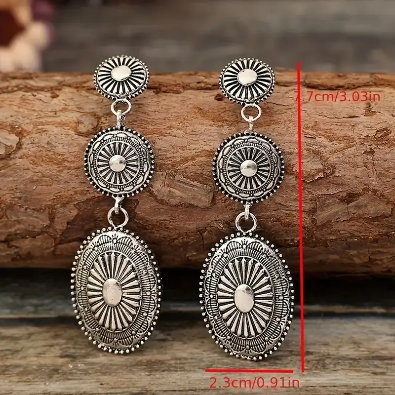 2 BOHO STYLE CONCHO DANGLE EARRINGS FASHION INFORMATION