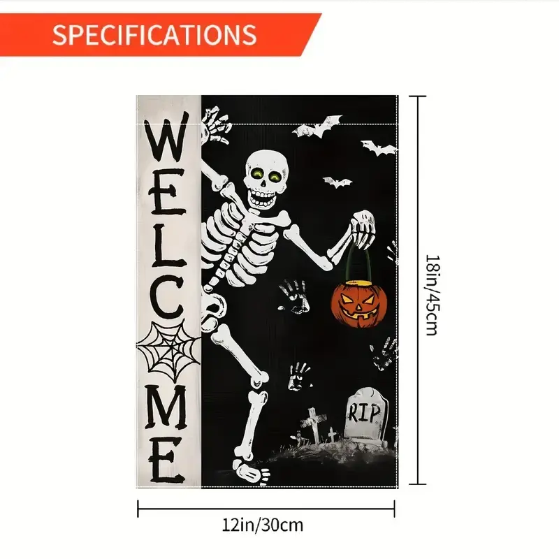 HALLOWEEN GARDEN FLAG SKELETON SPOOKY GARDEN FLAG