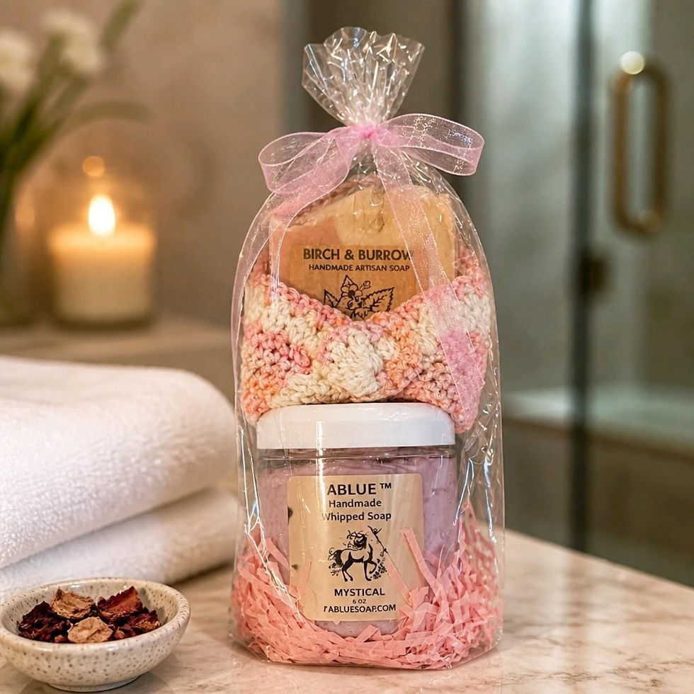 WOMENS GIFT BAG HANDPICKED ARTISAN SOAP AND WHIPPED SOAP SET FRONT VIEW