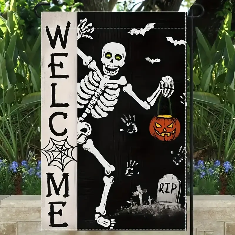 HALLOWEEN GARDEN FLAG SKELETON SPOOKY GARDEN FLAG
