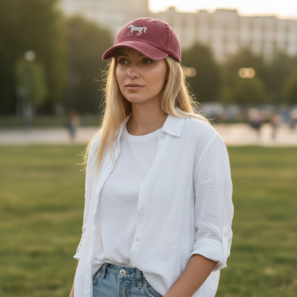 WOMENS VINTAGE HORSE CAP RED IMAGE WOMAN