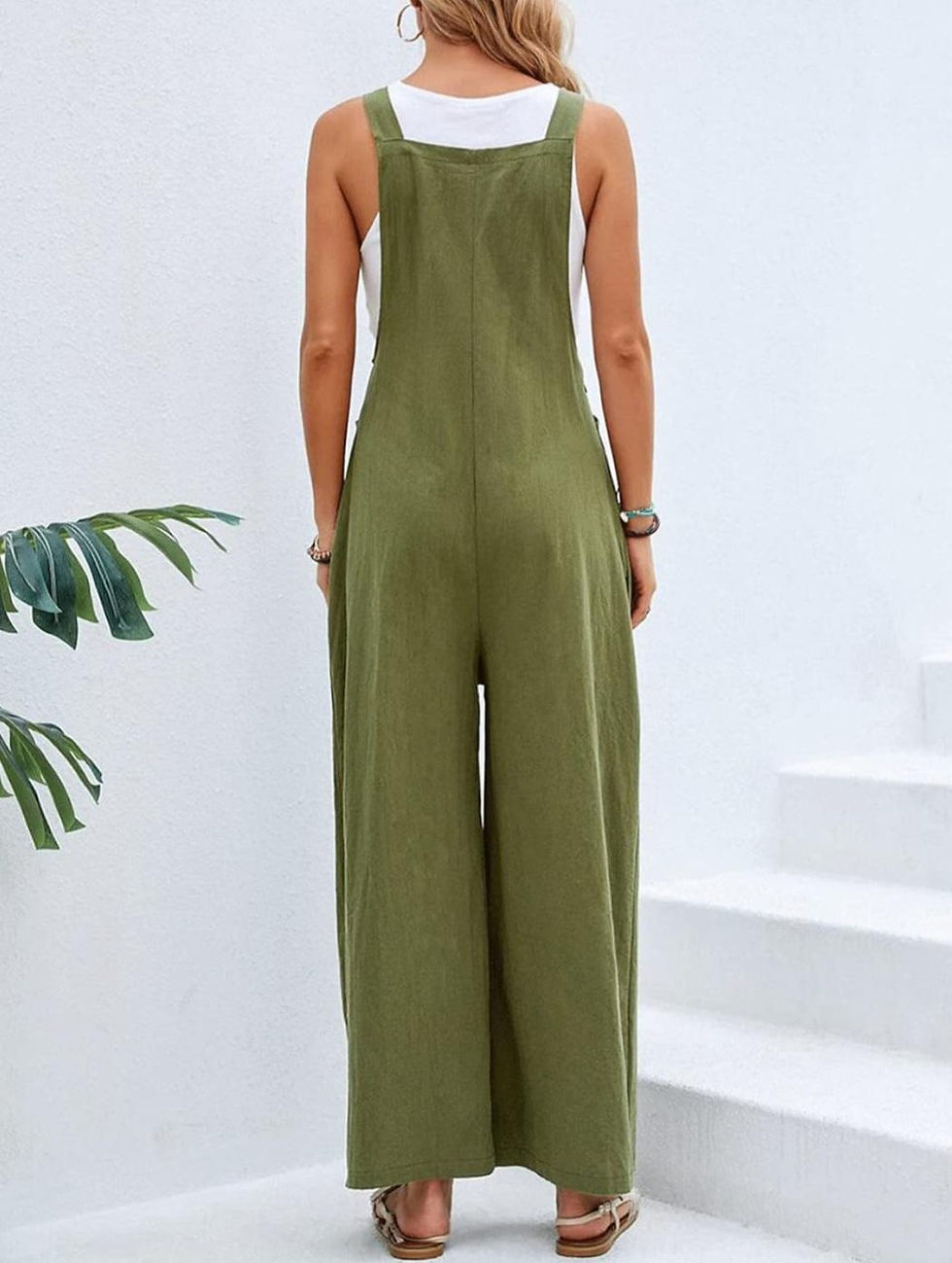 BUTTON UP ROMPER BACK VIEW ARMY GREEN
