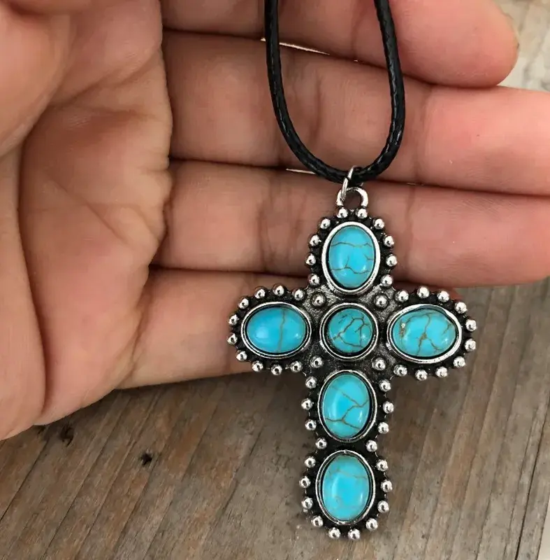 BEADED CROSS NECKLACE COWBOY OR COWGIRL IMAGE