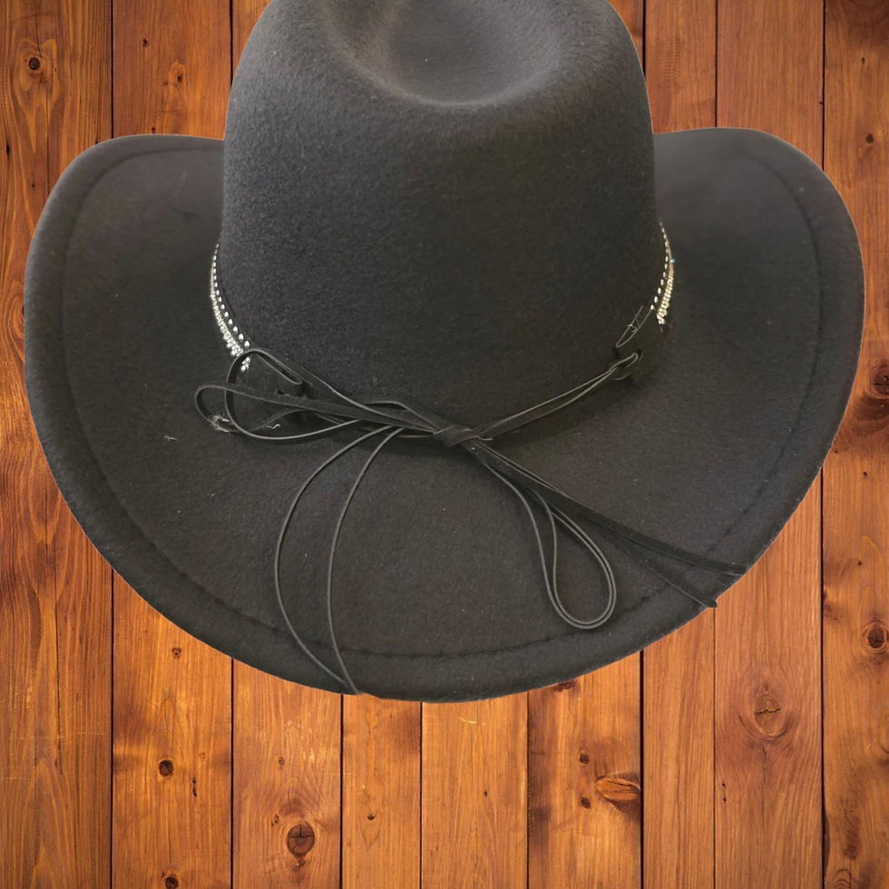 Thumbnail: CLASSIC BLACK FELT WESTERN CROWN COWGIRL HAT WITH SILVER AND RHINESTONES BACK VIEW