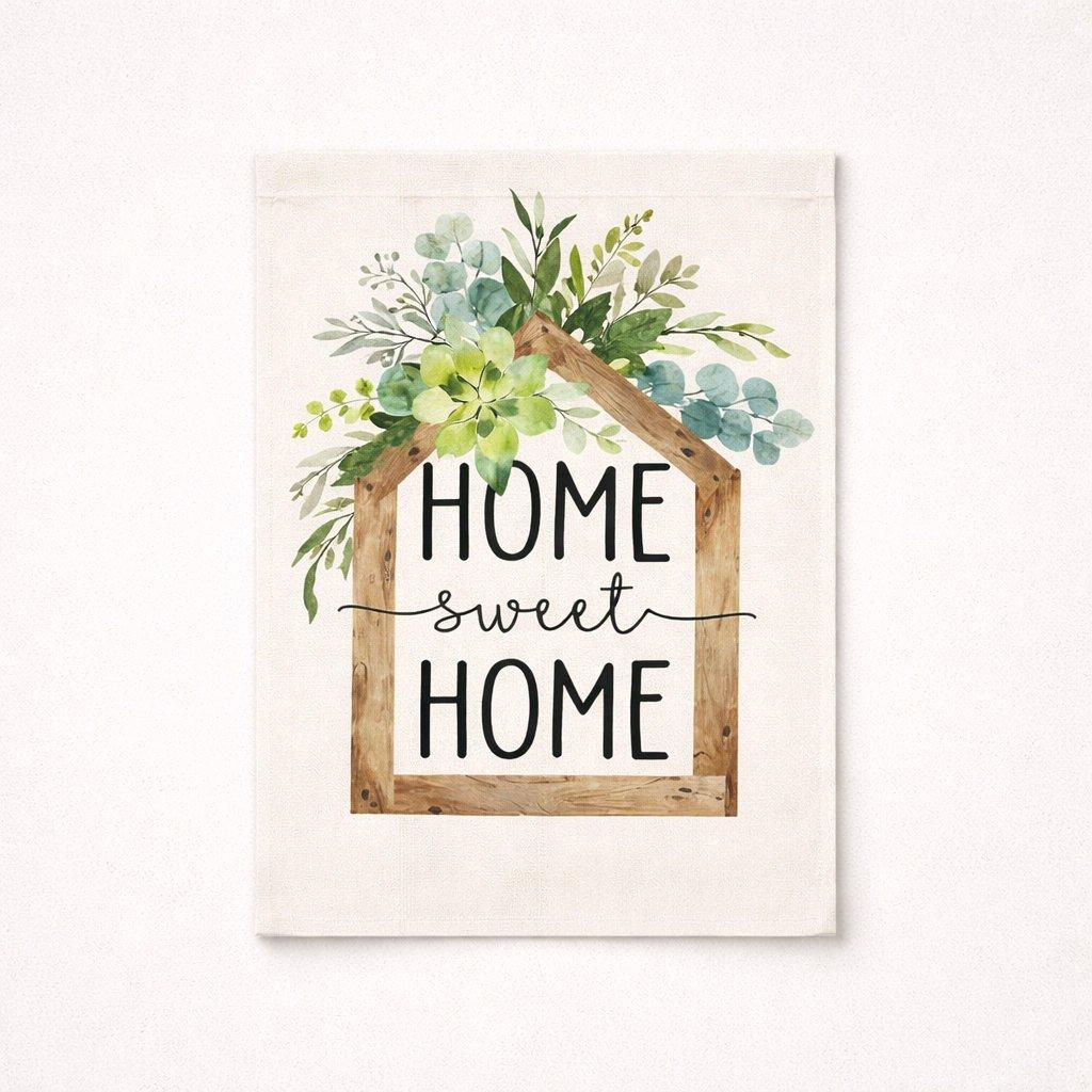 1 WELCOME HOME SWEET HOME EUCALYPTUS GARDEN FLAG FRONT VIEW