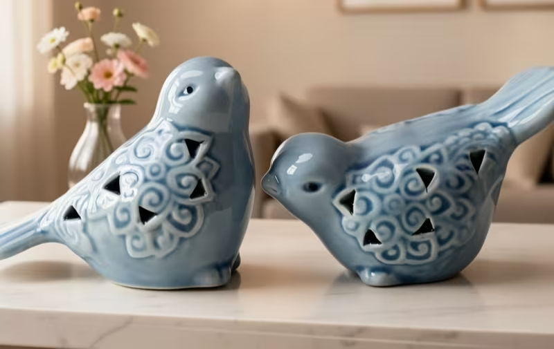 2-PC PORCELAIN BIRD SET FRONT VIEW