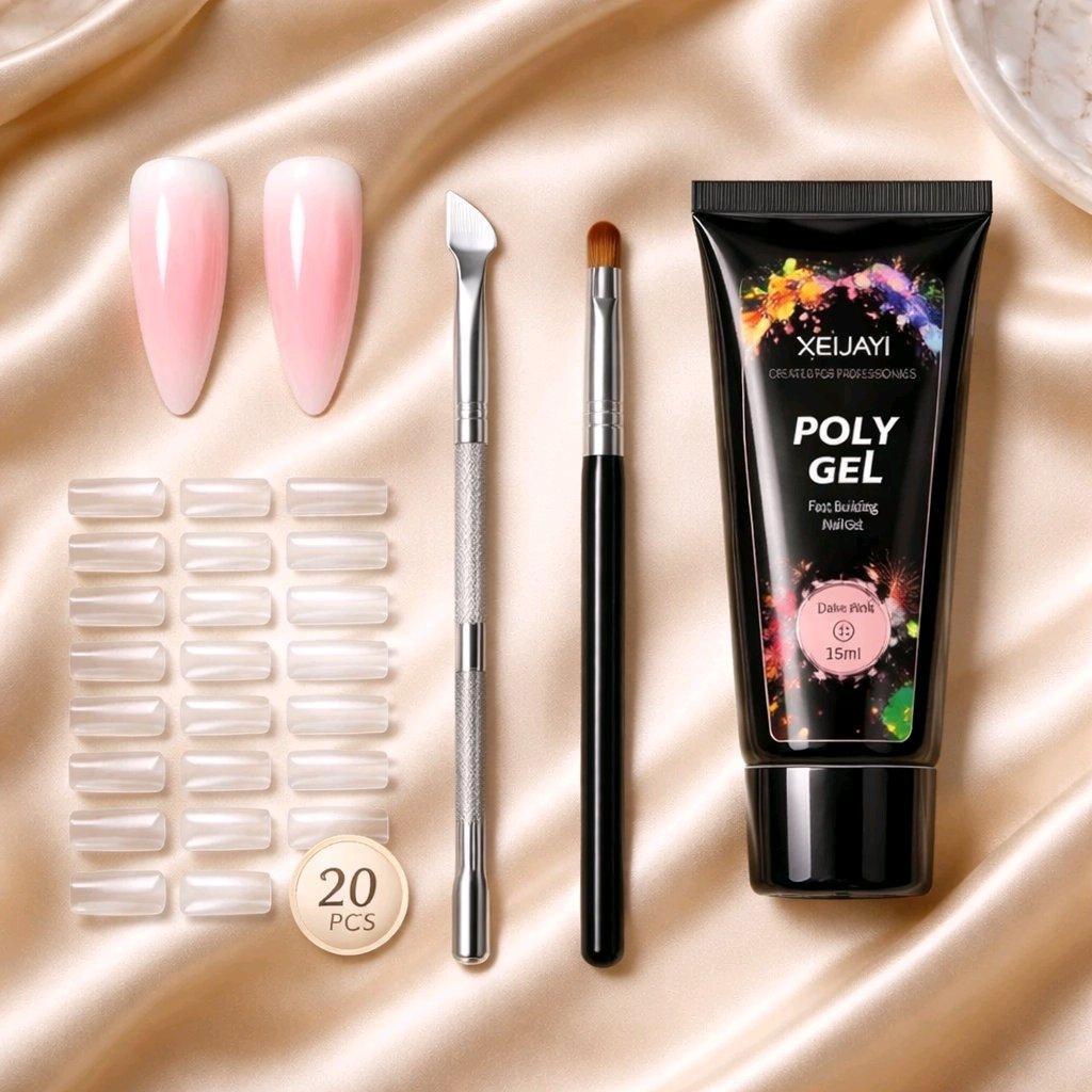 POLY GEL COMPLETE NAIL ART SET WITH UV LIGHT 15ml/0.5oz FRONT VIEW