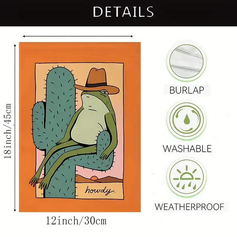 WESTERN COWBOY FROG HOWDY GARDEN FLAG