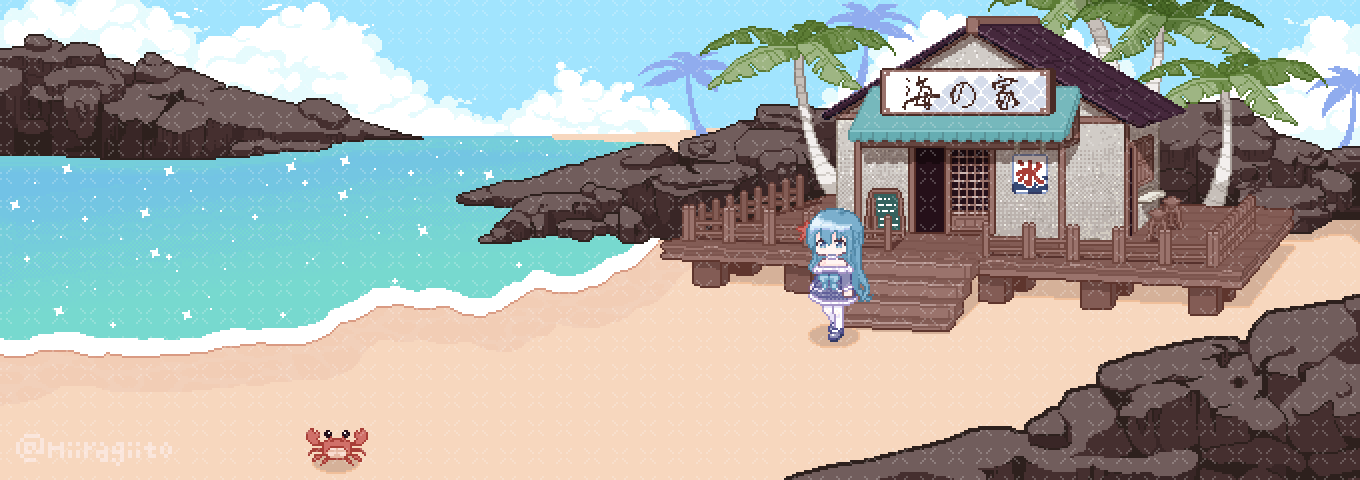 像素動畫｜DC橫幅｜海邊/散步/少女