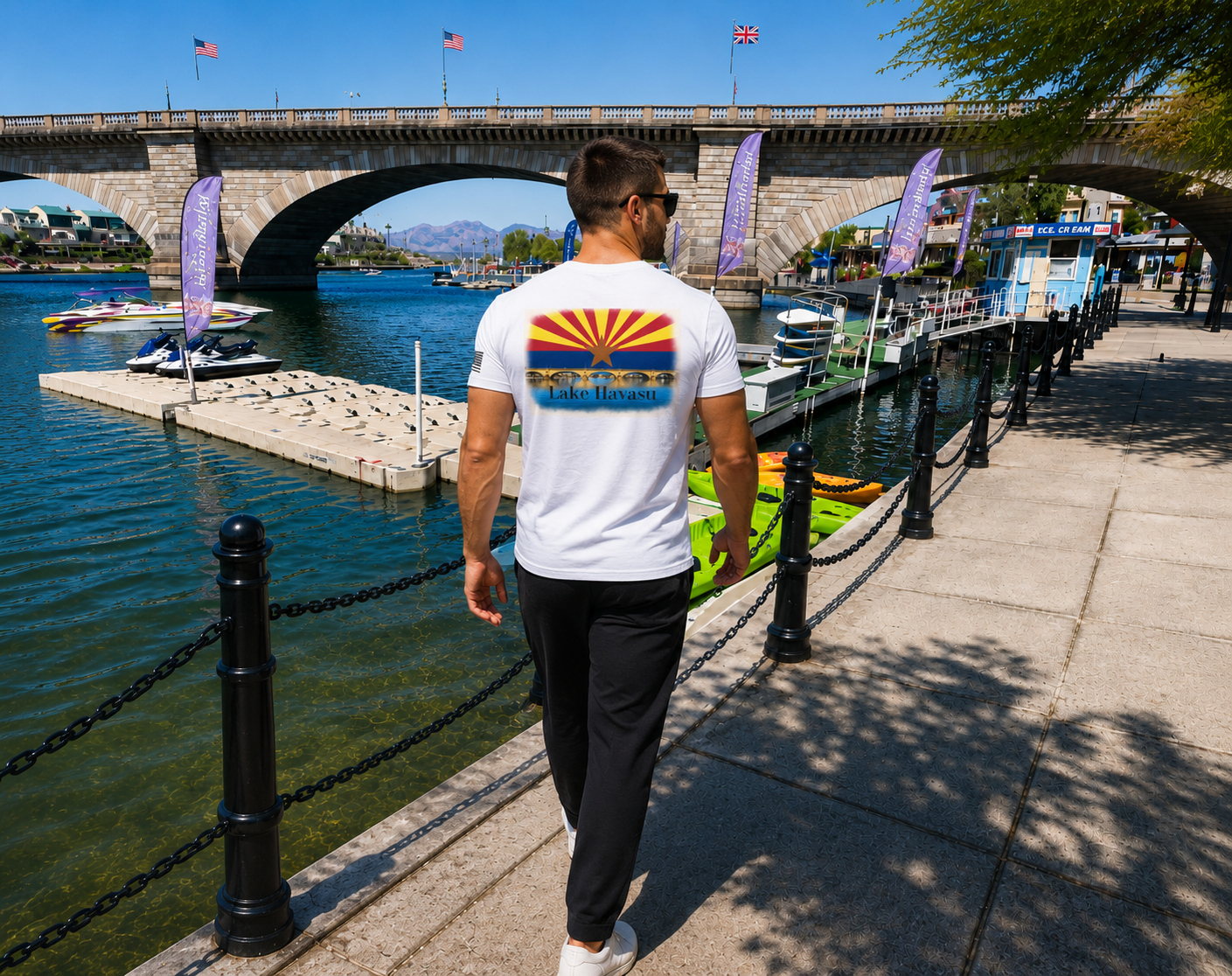 Lake Havasu London Bridge, AZ State Flag Men's T-shirt