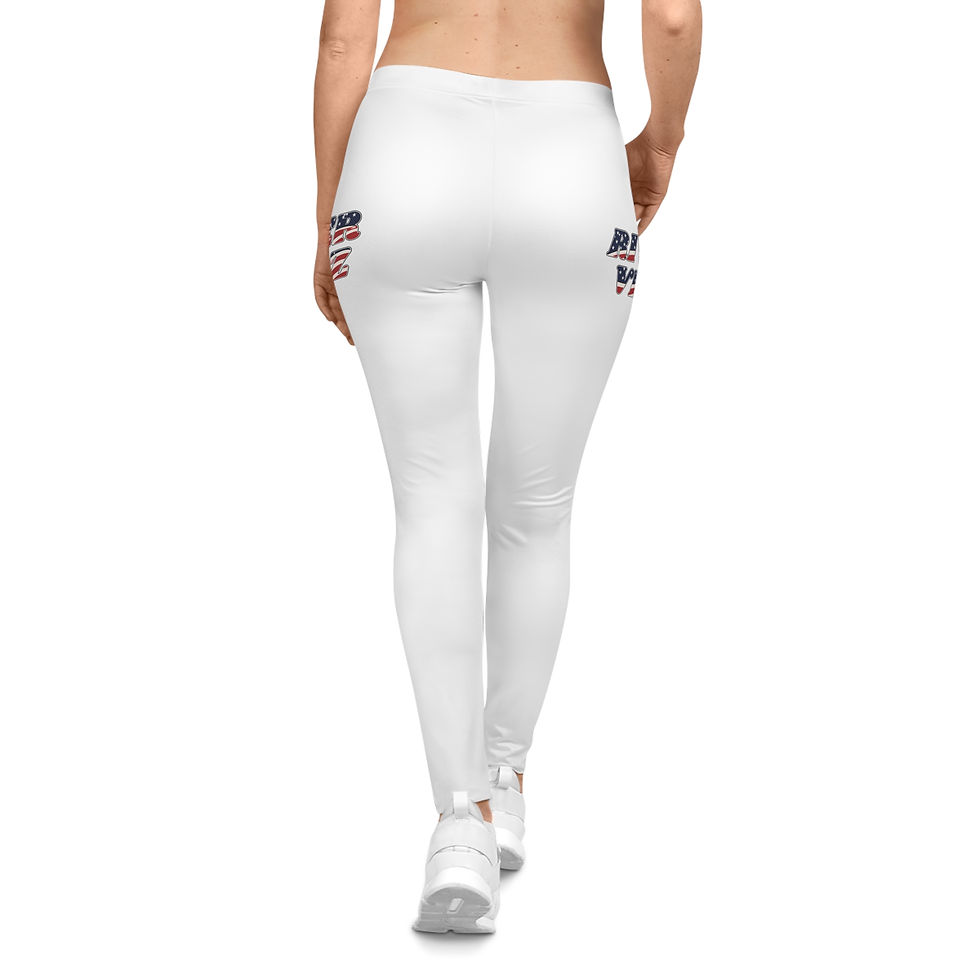 Thumbnail: Patriotic Casual White Women's Leggings - River Vibz American Flag Accent