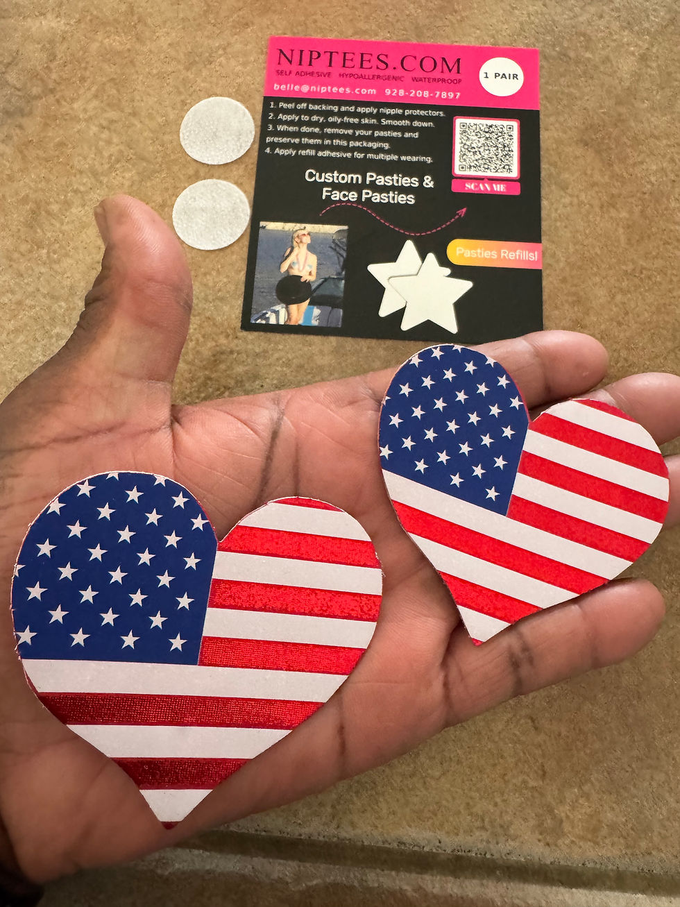 Thumbnail: American Flag Heart Nipple Covers, Self-Adhesive Patriotic Pasties, 4th of July