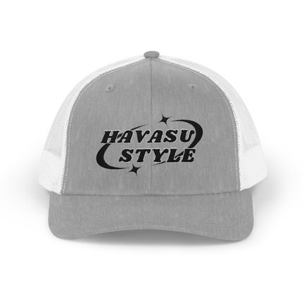Black Starry Havasu Style Logo on gray front white mesh Snapback Trucker Hat