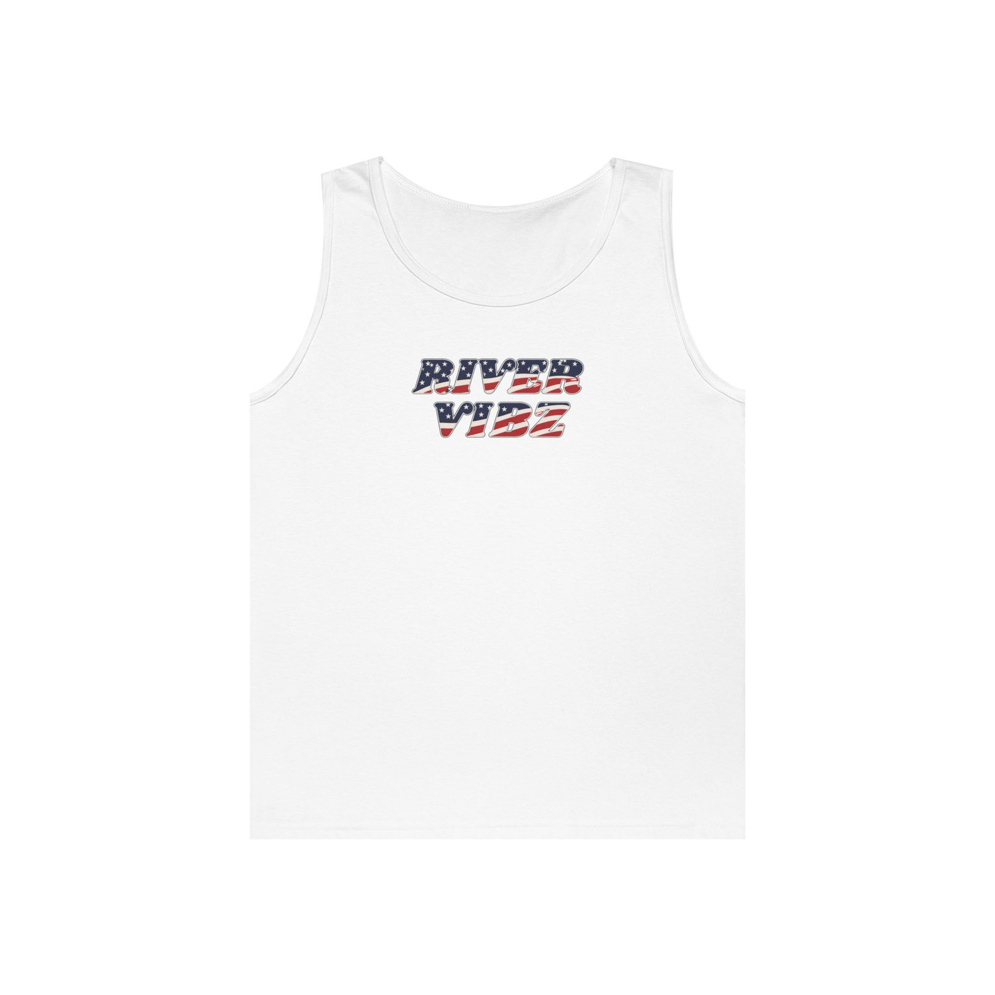 Patriotic "River Vibe" Tank Top — American Flag Graphic Summer Tee