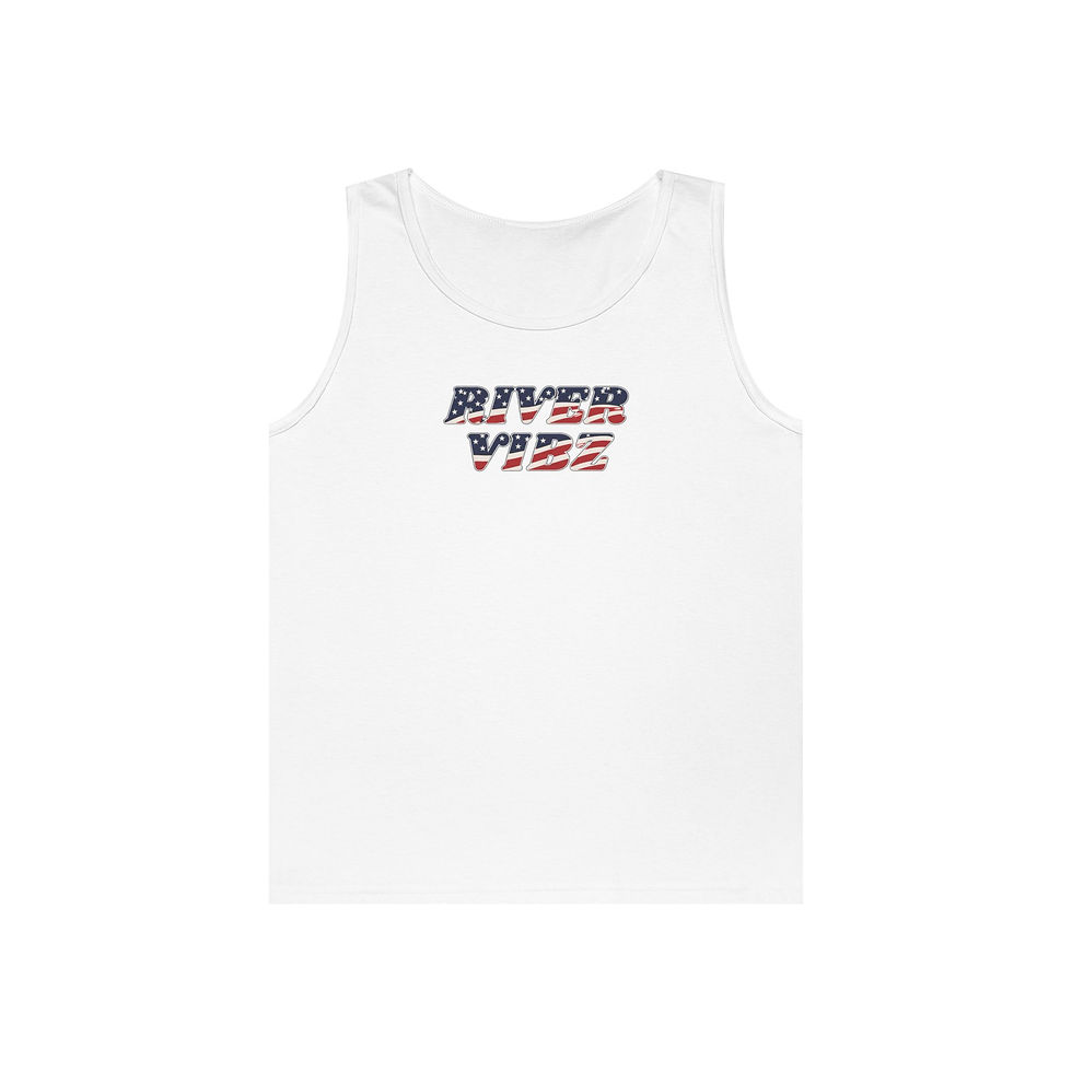 Patriotic "River Vibe" Tank Top — American Flag Graphic Summer Tee