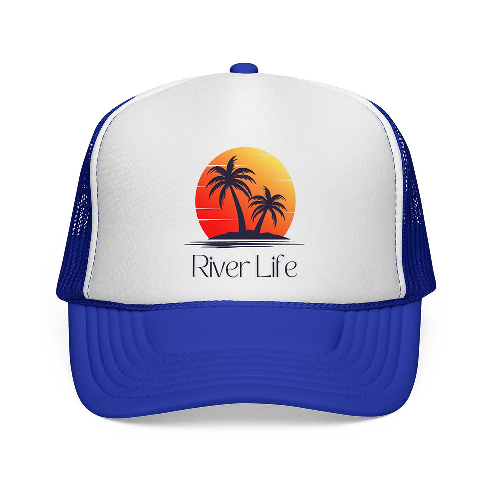 Thumbnail: Trucker Cap River Life Sunset Black and White Hat