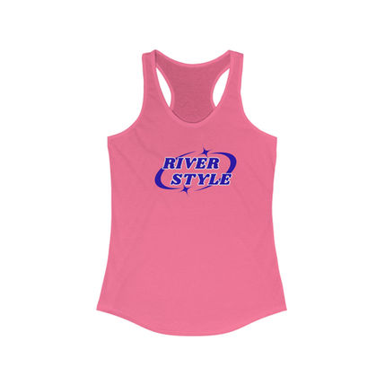 Blue Starry River Style Logo on Women's pink Racerback Tank