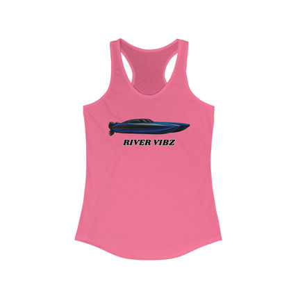 Midnight Blue Speed Boat River Vibz on a Racerback Tank
