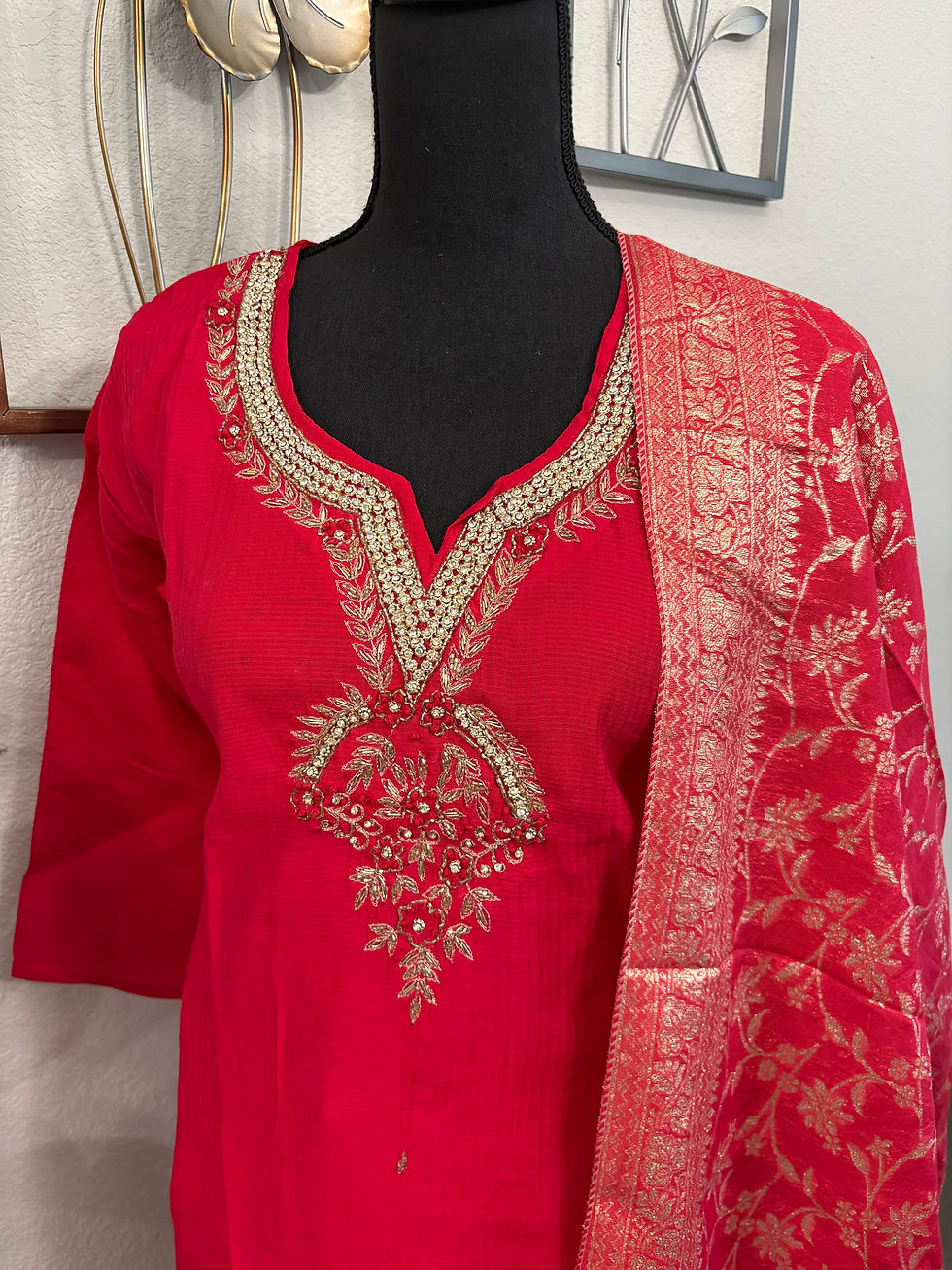 Thumbnail: Red Silk Kurti set with handwork and banarasi Dupatta